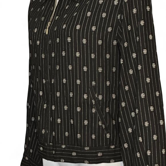 Vintage 90s Chico’s Design Linen Blend Jacket Sz L / 2 Black White Boho Full Zip - Picture 8 of 11